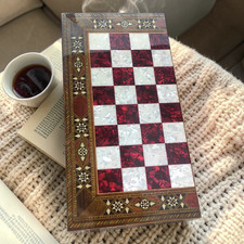 Luxury Handmade Backgammon Chess Set Solid Wood Game Board 3 in 1 🎁 Gift Idea