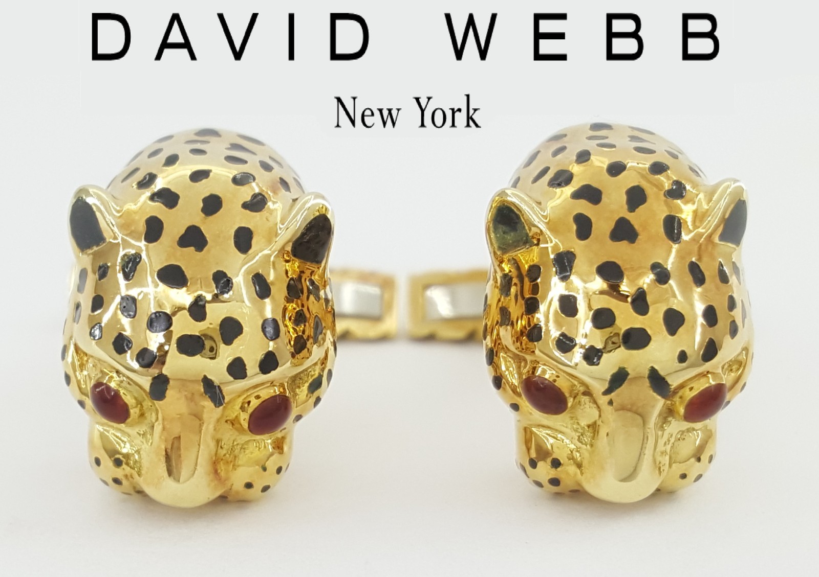 David Webb Ruby & Enamel Leopard Cufflinks 18k Ye… - image 3