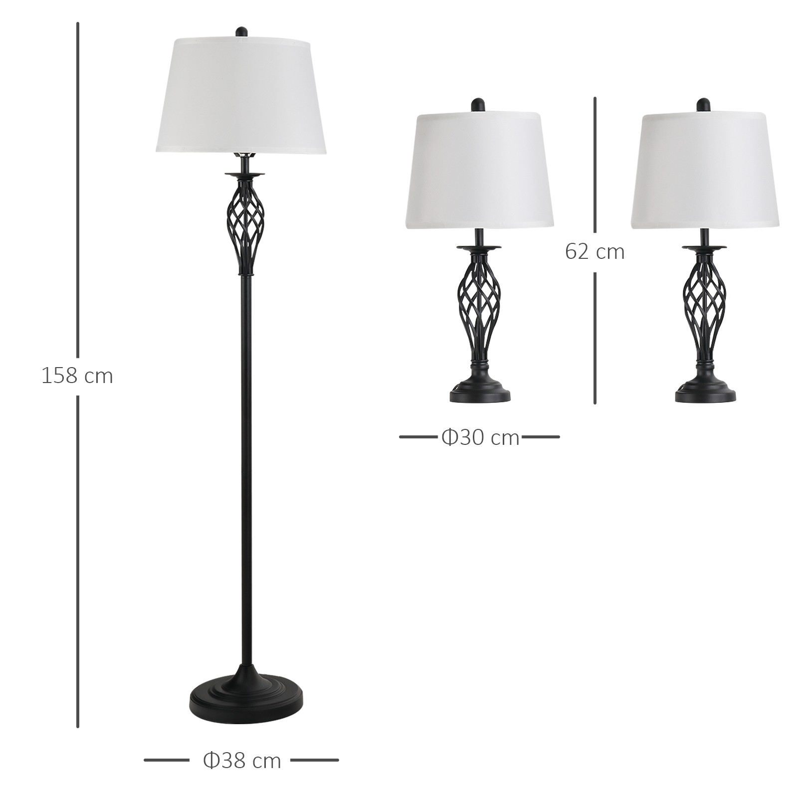 Set 3 Pezzi: 1 Lampada Da Terra E 2 Lampade Da Tavolo In Metallo, Design Vintage foto 3