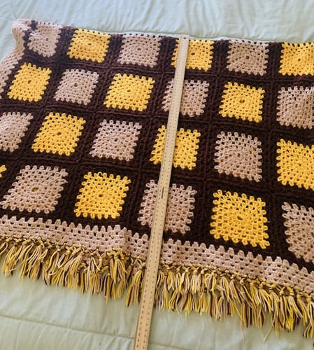 🧶 Manta afgana cuadrada abuela tejida a mano vintage años 70 - estilo retro - Imagen 7 de 11