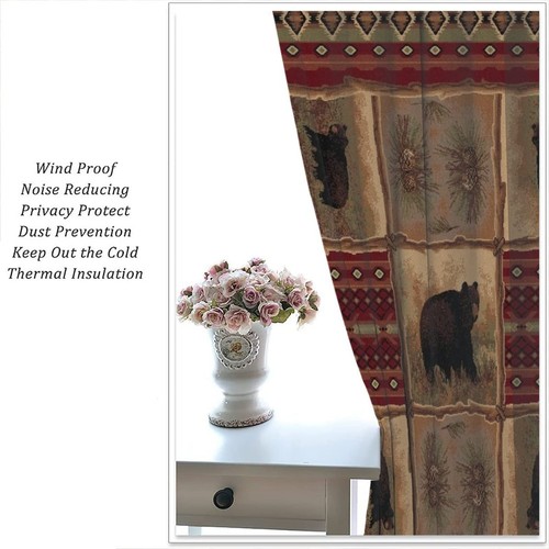 Retro Rusticd Curtains, Lodge Bear Moose Deer Country Style Farmhouse Rod Poc... - Picture 5 of 5