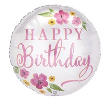18" Happy Birthday Blooms Satin Luxe Foil Round Ballon Home  Party Decorative