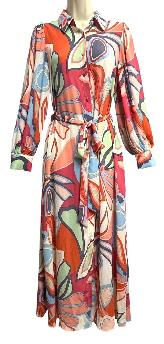 Alexis Target Maxi Dress Womens Small Abstract Belted Balloon L/S Retro Boho  | eBay