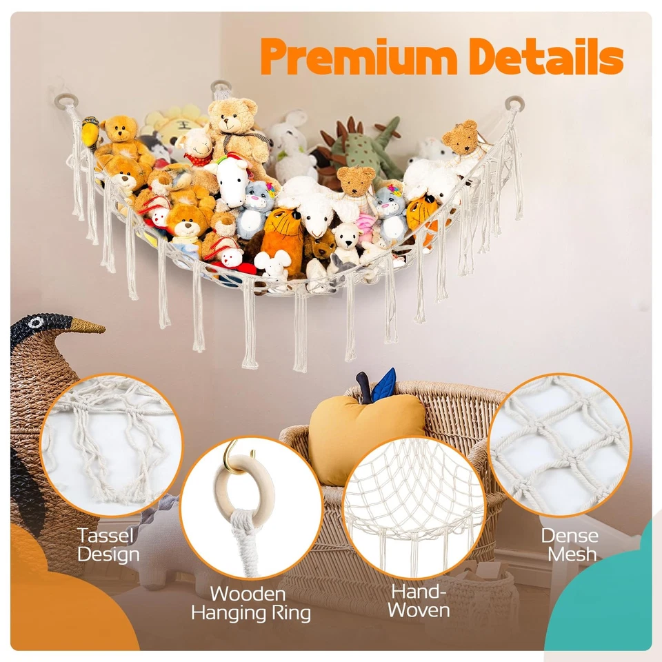 Rede de armazenamento de animais de pelúcia grande rede de armazenamento de brinquedos material animal pendurado org... - Imagem 2 de 4