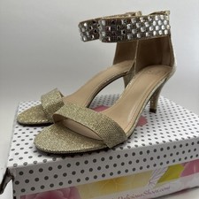 My Delicious Shoes Size 9 Krystal Strappy Gold Heels W/ Shimmer Rhinestones