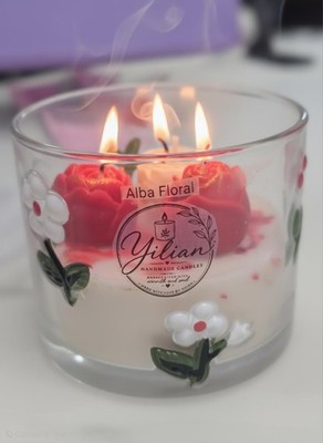 Yilian Alba Floral Scented Glass Jar Candle w/ Lid Decorative 1 Pack