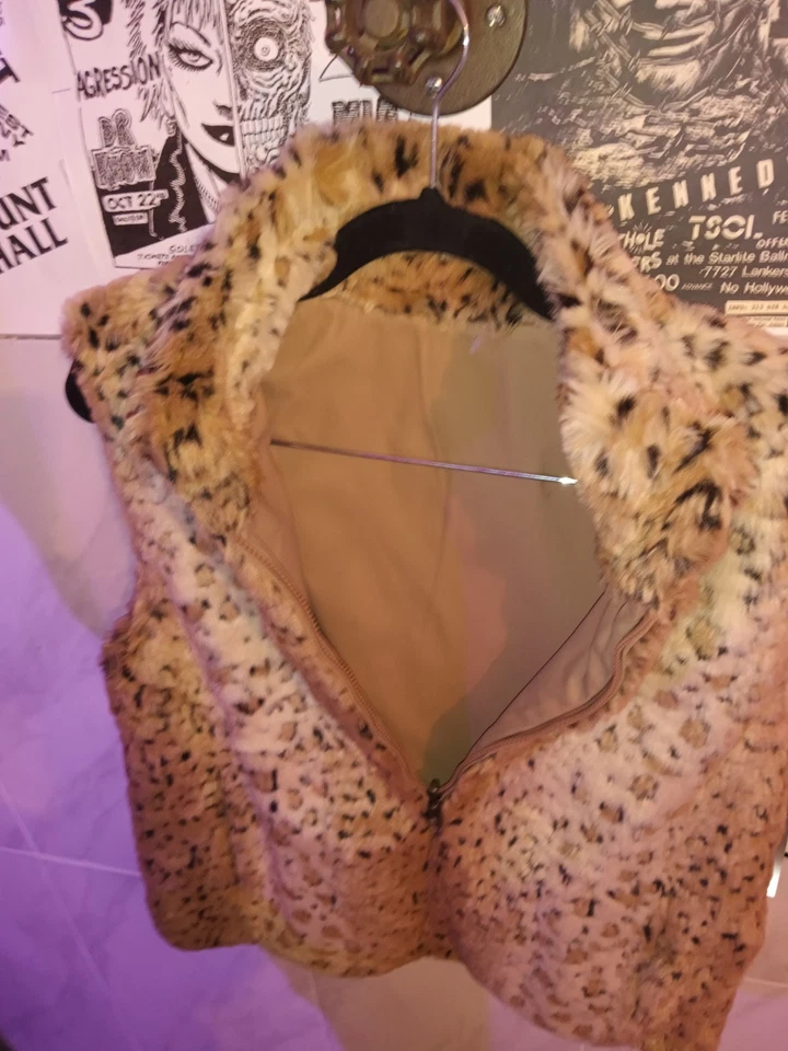 Chaleco reversible Giacca para mujer talla mediana estampado animal piel sintética cremallera completa Y2K Foto 3 de 4