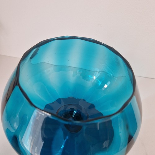 Vintage 60's Italian Empoli Kingfisher Blue Glass Candy Dish Jar Circus Tent Lid - Picture 6 of 12