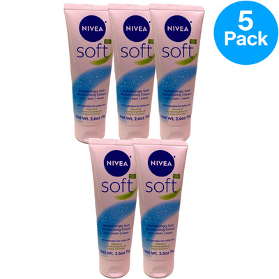 NIVEA Soft Refreshingly Soft Moisturizing Cream Face Body Hands 2.6 oz Tubes 5 P