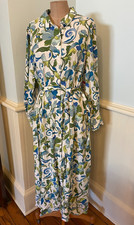 Vince Camuto Shirt Dress Womens PXL Blue Floral Maxi Waist Tie Tropical NWT