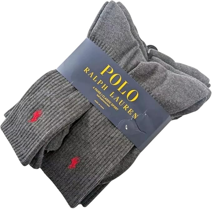 Polo Ralph Lauren Mens 6Pk Performance Sport Crew Socks Grey Sock Sz 10-13 5790₽