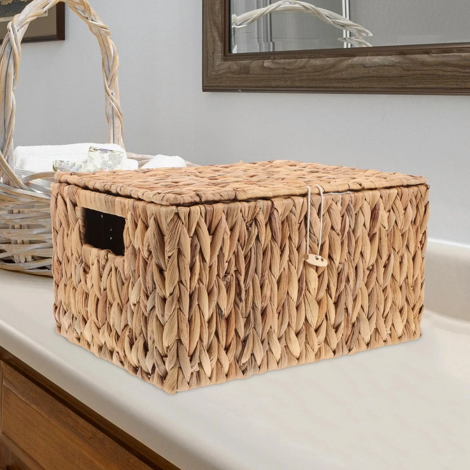  Rectangular Storage Basket Heavy Duty Decorative Woven Box with Lid for - Image 2 of 4