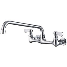 BWE 2-Handle Sink Faucet 14" Swivel Spout 8" Center Wall Mount Polished Chrome