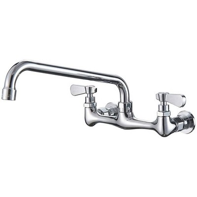 BWE 2-Handle Sink Faucet 14'' Swivel Spout 8'' Center Wall Mount Polished Chrome