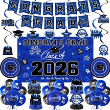 Class of 2026 Graduation Party Decorations - Blue and Black Theme Set