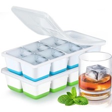 Large Silicone Ice Cube Tray with Lid Big Square Ice Mould Whiskey Cocktail