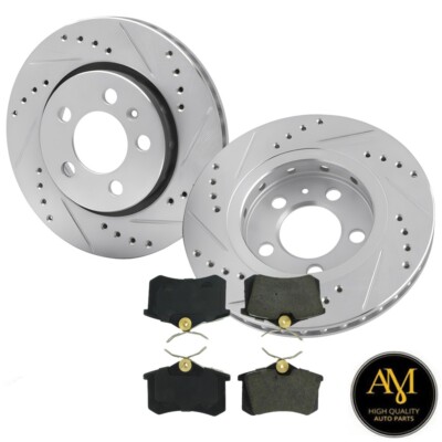 Rear Drilled-Slotted Disc Brake Rotors With Pads For Audi TT Quattro 03-00
