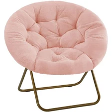 Comfy Chairs Faux Fur Saucer Chair Lazy Chair for Living Room Dorm Rooms Pink