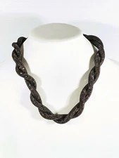 Black Mesh Brown Crystal Twist Magnetic Clasp Necklace 21 inches