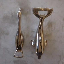 2 dolphin goose bottle caps metal chrome silver design 20th century