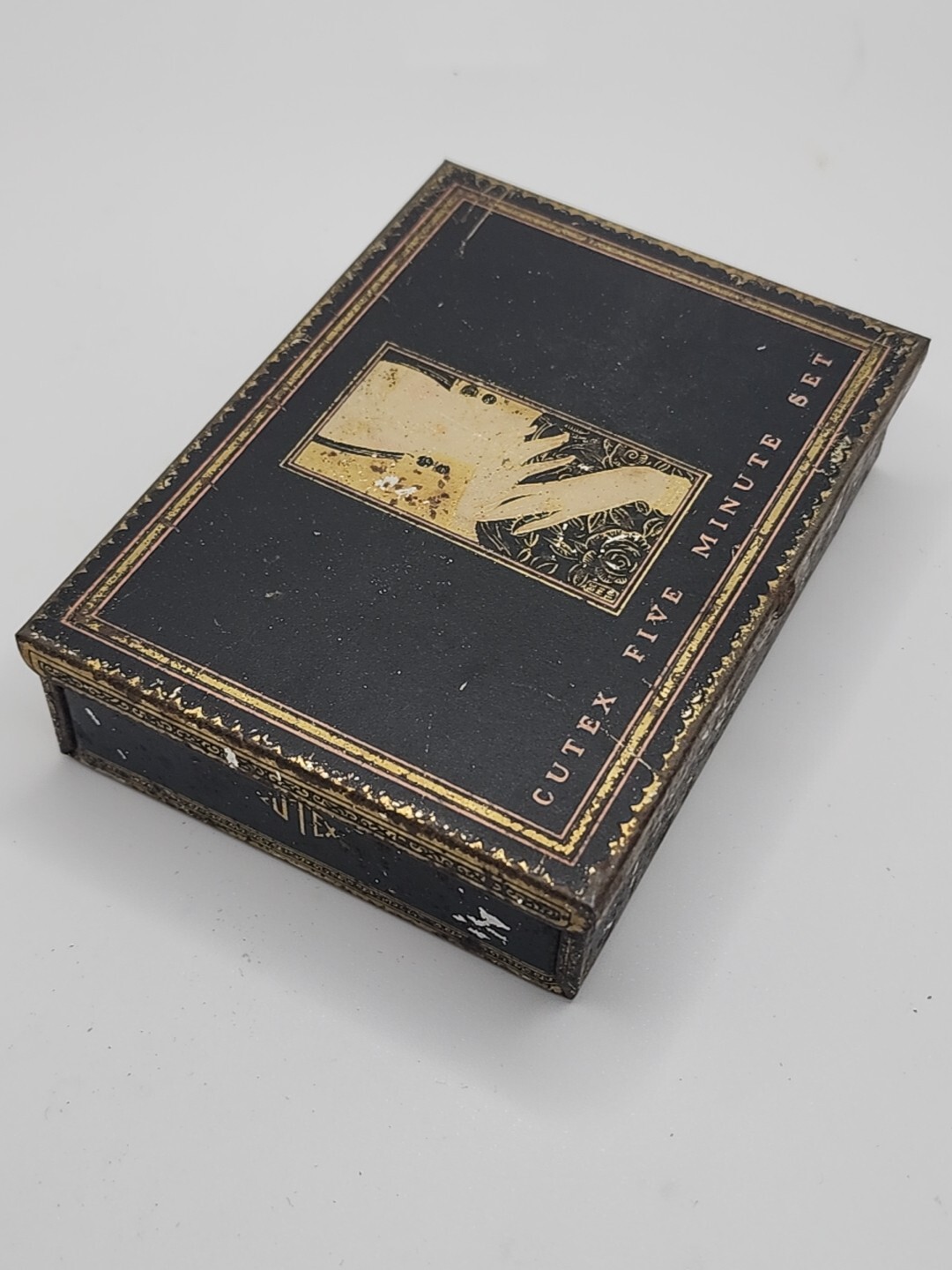 Vintage Art Deco Metal Cutex Five Minute Set Advertising Tin Litho Box Manicure