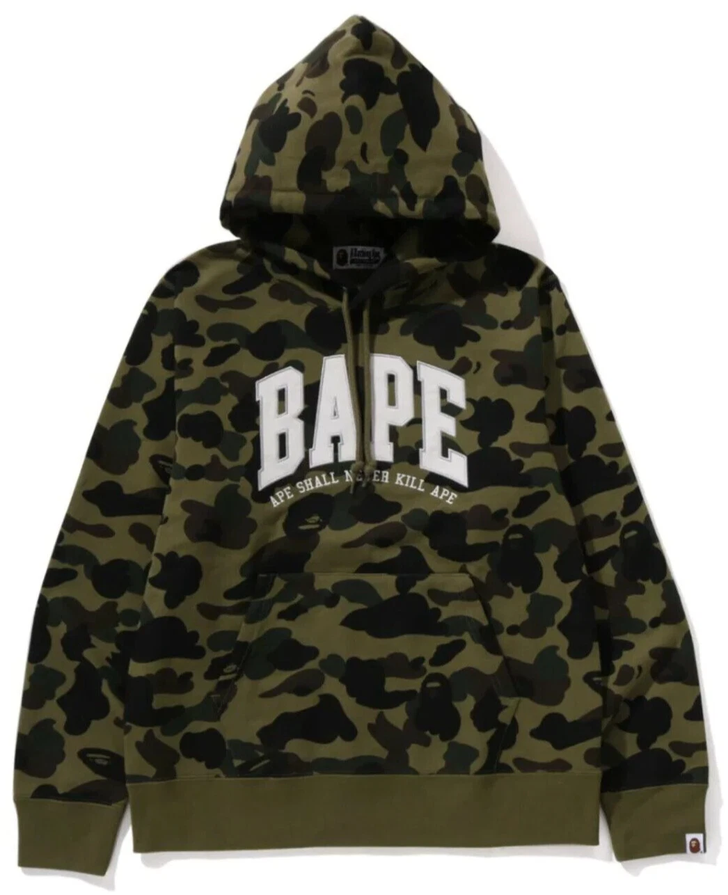 A BATHING APE (BAPE) A Bathing Ape BAPE "1st Camo BAPE Pullover Felpa con Cappuccio" Verde 1K80 114 008 Taglia 2XL