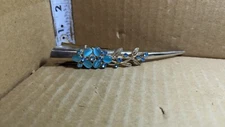 BLUE FLOWER & RHINESTONE Silver DUCK BILL HORN HAIR CLIP BARRETTE