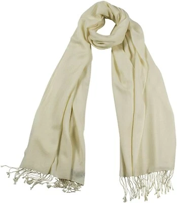 Pashmina Schal 70% Kaschmir 30% Seide Wollweiß XXL Cashmere Stola Weiß Hochzeit - Bild 1 von 2