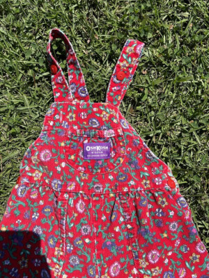 Vintage Oshkosh B'gosh Red Floral Vestbak Overalls Romper Size 18