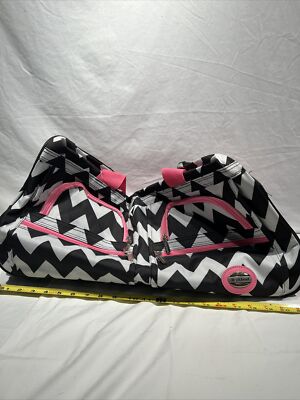 Rockland Rolling Duffel Bag Black White With Pink Zipper 22-Inch