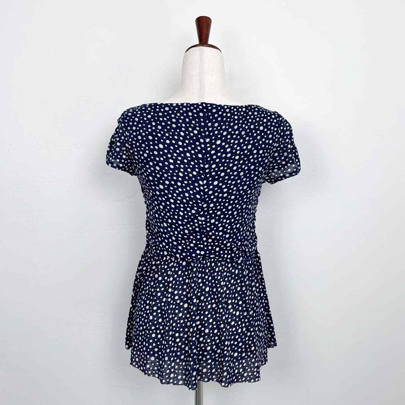 Anthropologie Postage Stamp Navy Mesh Polka Dot Top Gem