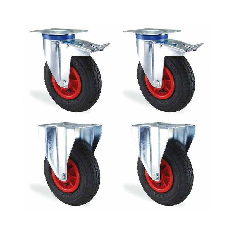 Roulettes 260mm gonflables pour chariot de chantier charge 600kg