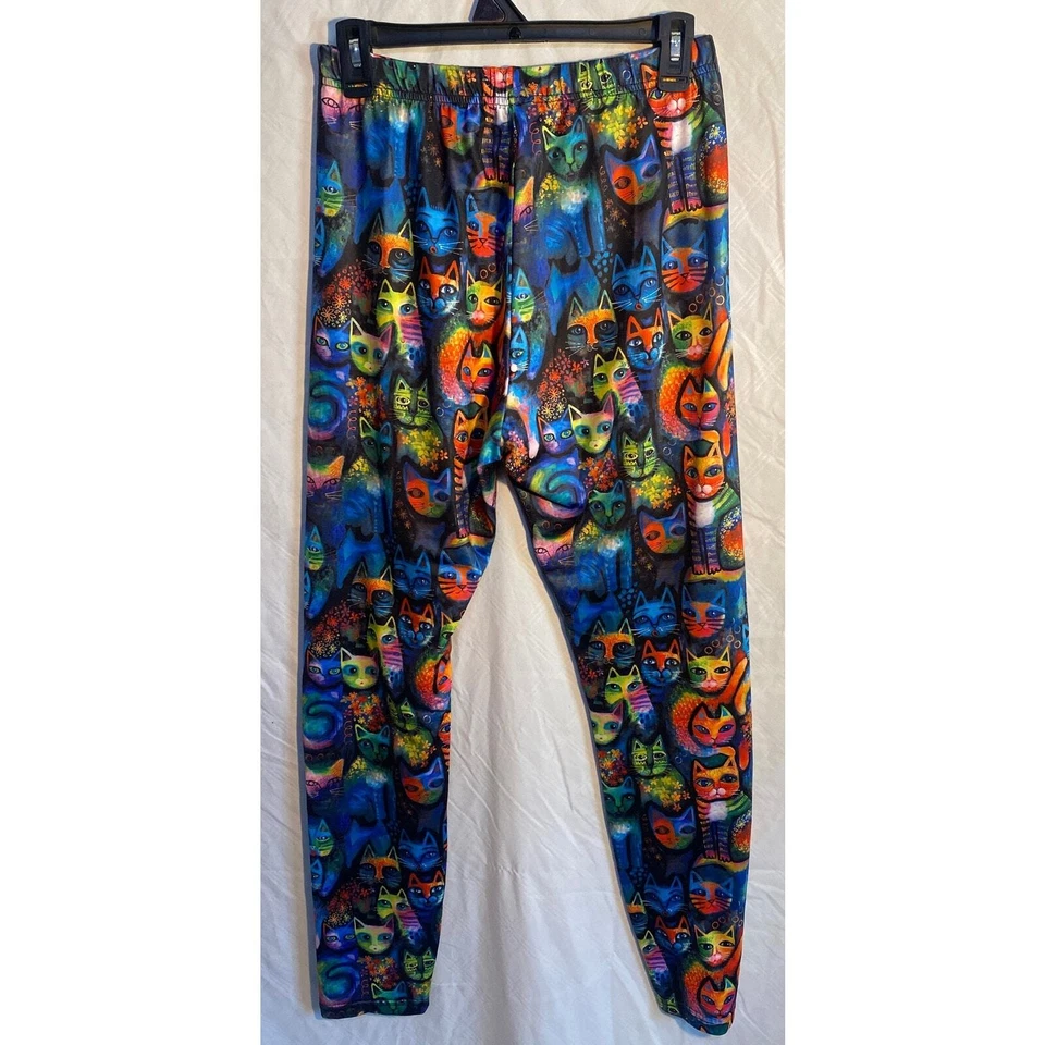Misslook Vibrant Artsy All Over Cat Print Leggings Womens Size Medium - Image 3 of 4