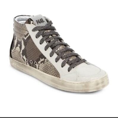 P448 Womens Size 38 Snakeskin Embossed Lace Up Mid High Skates Sneakers Shoes
