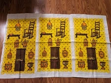 3 Vintage Polish Poland Linen Tea Towel kitchen NOS Colonial Americana Furniture