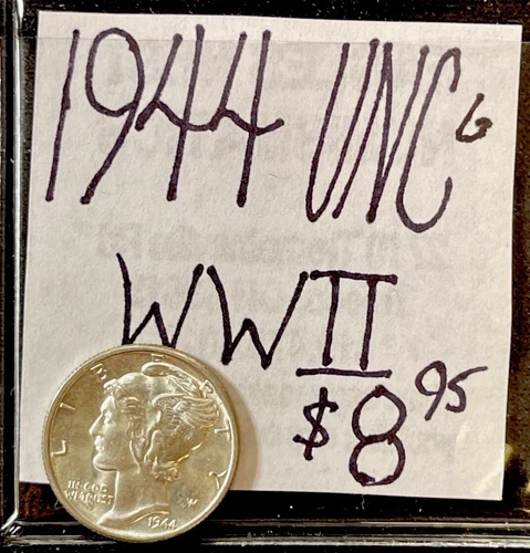 1944 P Mercury Silver Dime (UNC) Uncirculated Condition. WWII Era. ENN Coins