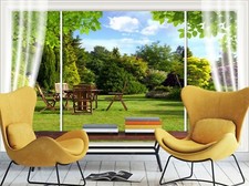 3D Parlor Garden Curtain R16 Wallpaper Wall Mural Self-adhesive Commerce Amy