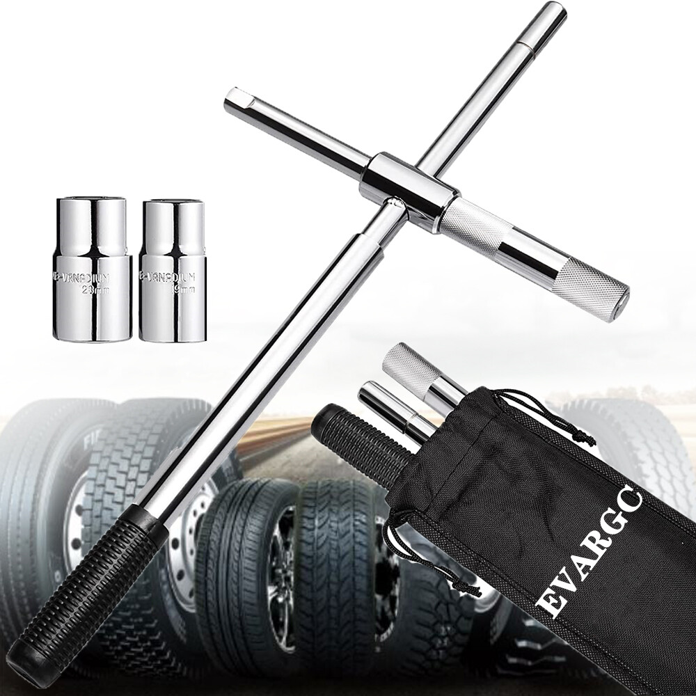 23" Universal Extended Lug Wrench, 4 Way Tire Iron Nut Wrench Set W/Socket