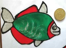 Kolor okna, 1 x bardzo ładna ryba, zielono-czerwony obraz okna, dekoracja łazienki (4.0)