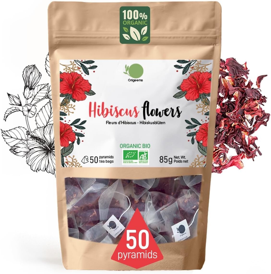 Flor de Jamaica Bio 50 Bolsitas Hibisco Orgánico Para Té Infusión Detox Drenante