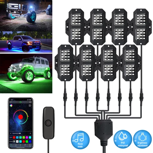 8/12 Pods RGB LED Rock Light Kit Neon Led Underglow for Truck SUV ATV OffRoad - Picture 3 of 22