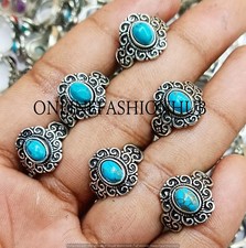 Calming Turquoise Gemstone 925 Sterling Silver Plated Handmade Rings Jewelry
