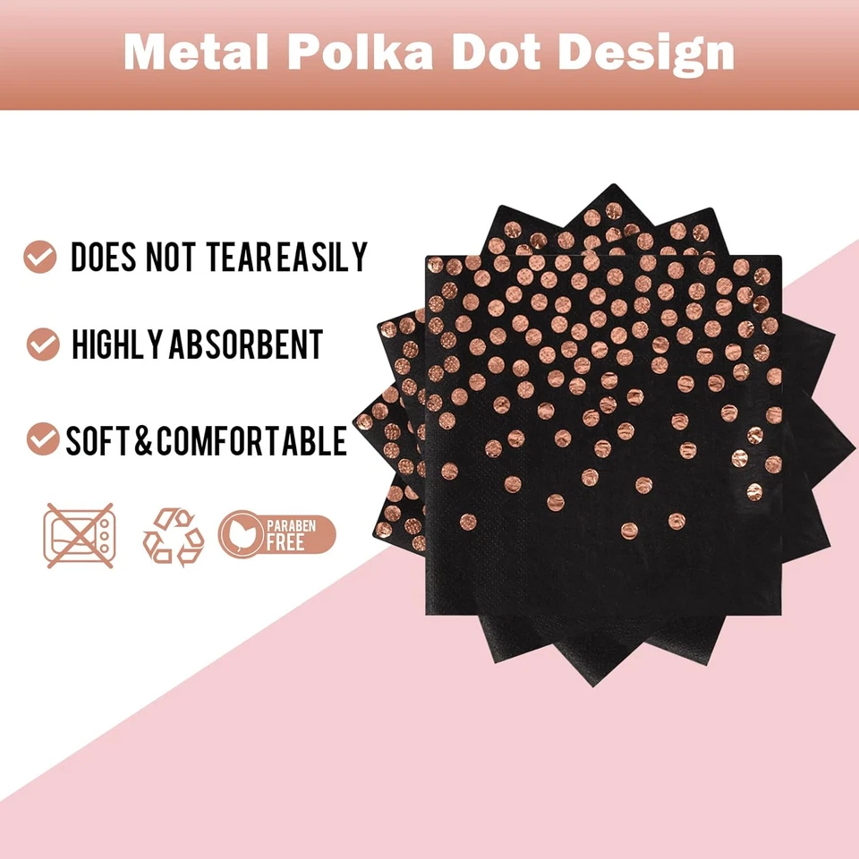 Paquete de 100 platos de papel desechables - Platos de papel negro y oro rosa 50 X 7" y 50  Foto 4 de 4