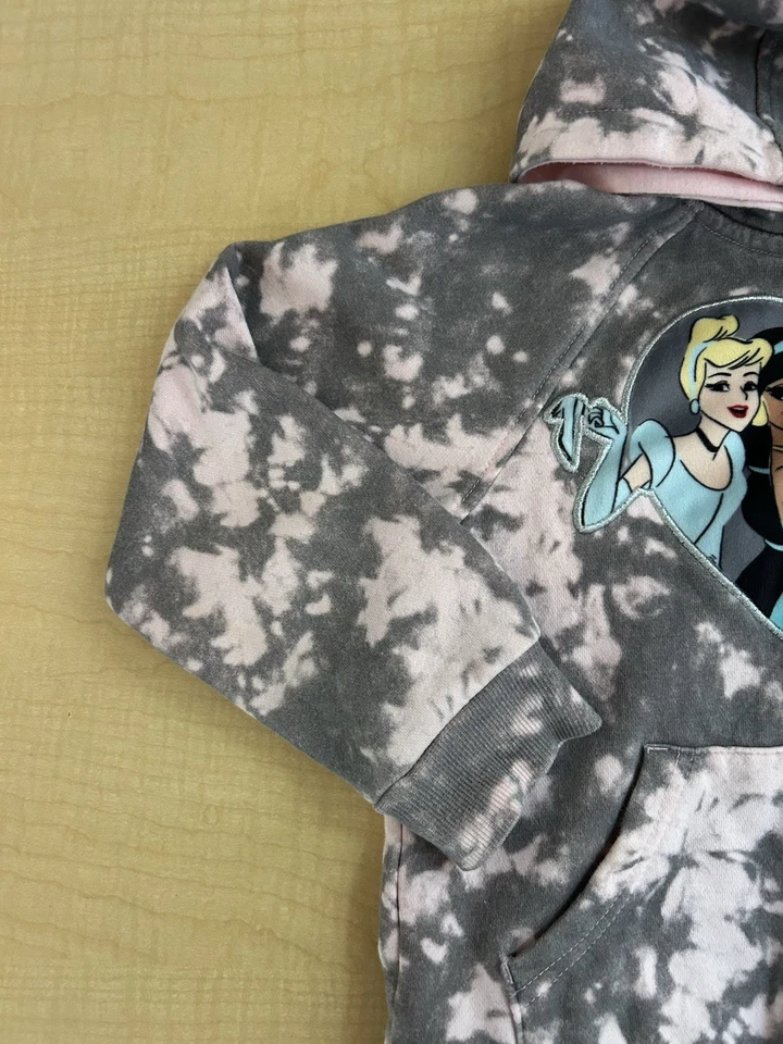 Disney Princess Girl’s Zip Hoodie Tie Dye Pink Sz 5 Cinderella Jasmine Ariel - Image 3 of 4