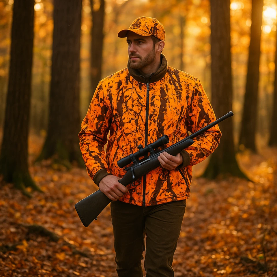 Hubertus Wende-Fleecejacke Jagdjacke Winterjacke orange oliv warm von Oefele - Bild 2 von 4