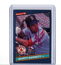 1986 DONRUSS VINTAGE CARD SIGNED IP AUTO MARTY BARRETT BOSTON RED SOX GREAT
