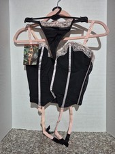 Leg Avenue 81030 Black/Pink Bustier W Garter  G String SIZE LARGE