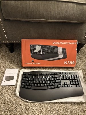 Ergonomic Wireless Keyboard w/ Wrist Rest Wave Keys 2.4GHz Full Size Black
