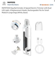 PAPIFFEED Szlifierka do paznokci dla psów, 6-biegowa elektryczna z podwójnym światłem LED - ZAPIECZĘTOWANE PUDEŁKO