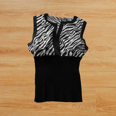 Belldini Women's L Blouse Top Zebra Print Y2K Ribbed Knit Cinch Waist Flattering